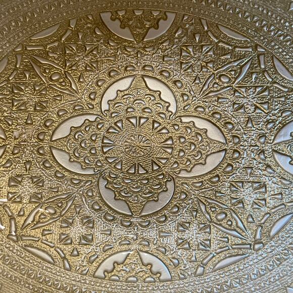 Artistic Accents Mandala Turkish Gold Lace Glass Oval Serving Bowl 12.5in New - Picture 14 of 16
